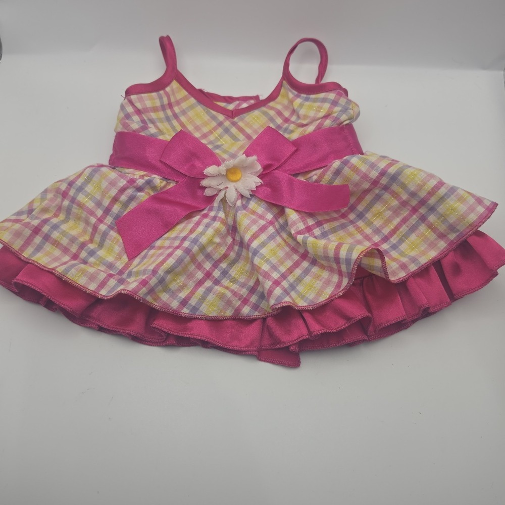 Build-A-Bear Hot Pink Daisy Flower Dress Outfit Ruffle Plaid Gingham 2010 Plush
